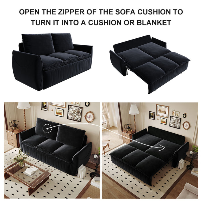 Pull Out Sofa Bed, 3 Seat Convertible Sleeper Sofa With 2 In 1 Pillow And Blanket Set