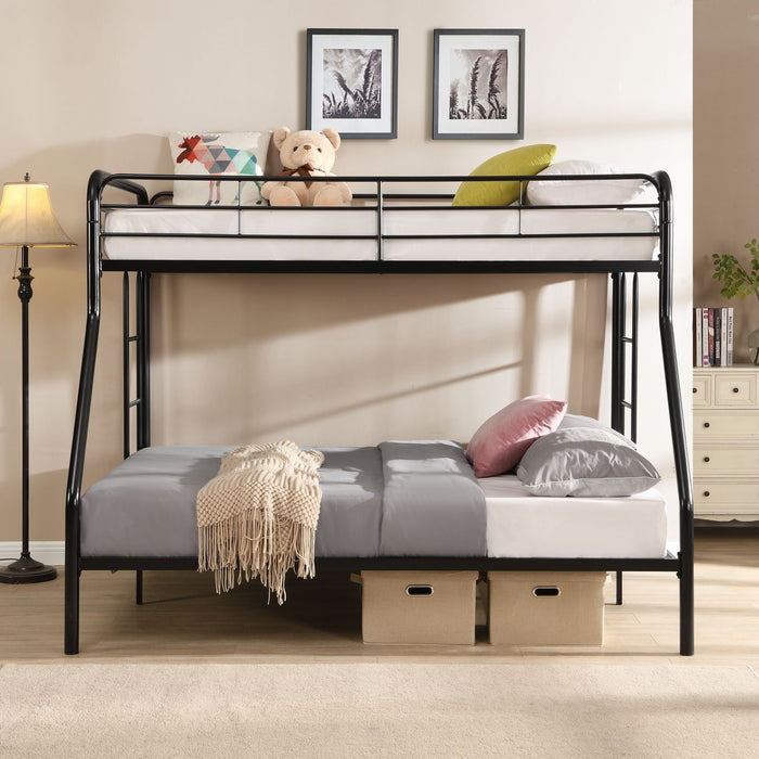 Modern Twin Over Full Metal Bunk Bed With Trundle And Dual Side Ladder And Metal Design - Black / Brown