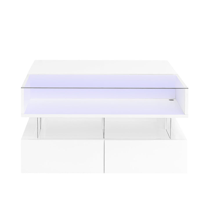Lift Top Coffee Table With 2 Drawers, Hidden Space And LED Lights For Living Room