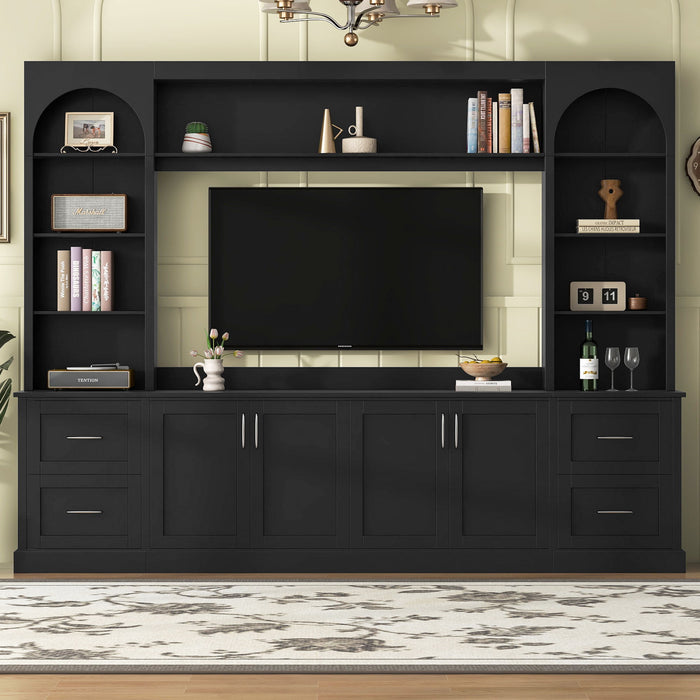 Arched Entertainment Center Wall Unit With Drawers, TV Stand