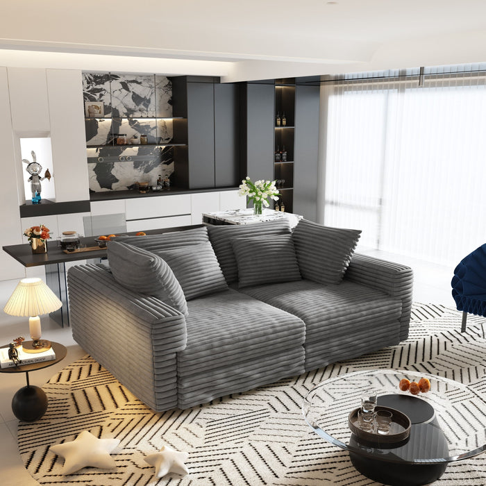 Plush Corduroy 4 Seat Sofa With Soft Pillows And Movable Ottoman