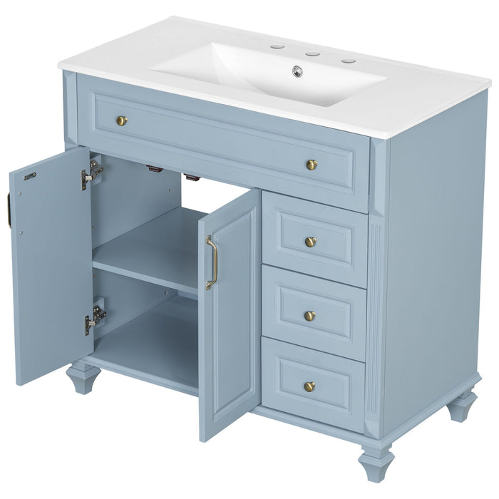 Modern Bathroom Vanity With Sink, 3 Drawers & 2 Doors