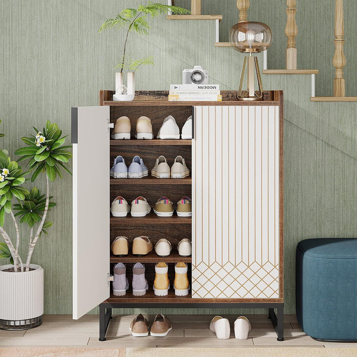 5 Tier Shoe Cabinet With Doors, Compact Entryway Storage Organizer