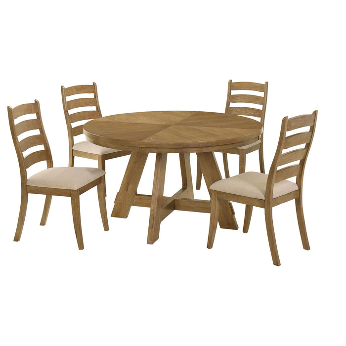 Kent - 5 Piece Dining Table Set With Upholstered Chairs - Brown Oak