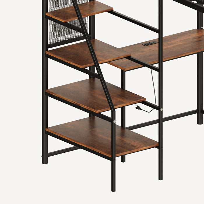 Metal Loft Bed With Built - In Charging Station And LED Light