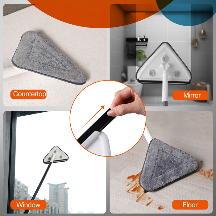 Effortless Wall Cleaning Mop With Disposable Pads, Versatile Triangle Design - White