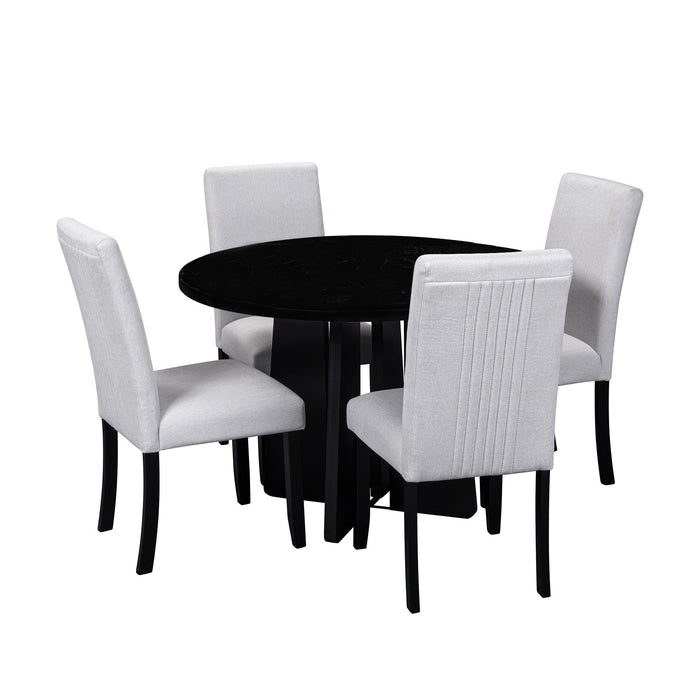 5 Piece Round Dining Table Set, Modern Dining Table And 4 Upholstered Chairs For Dining Room