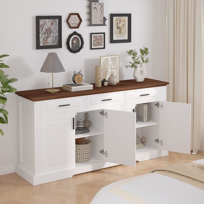 Fluted Sideboard Buffet Cabinet With 4 Doors And 3 Drawers
