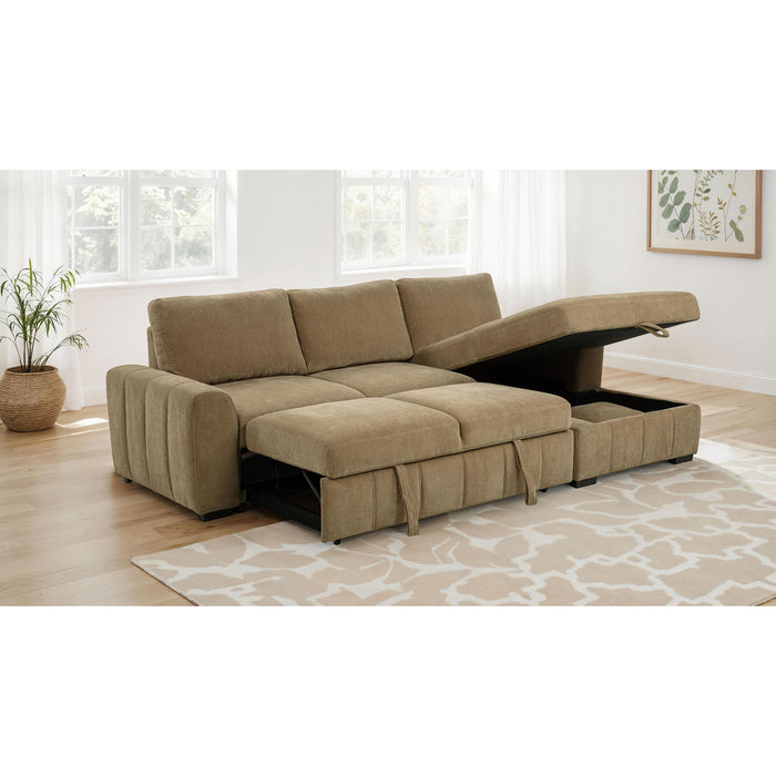 Logan - Sleeper Sectional Sofa With Right Arm Chaise - Camel