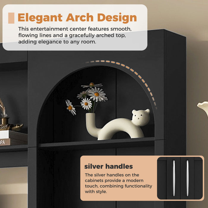 Arched Entertainment Center Wall Unit With Drawers, TV Stand