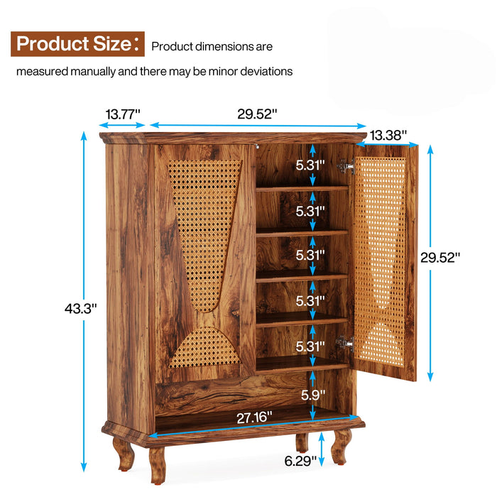 Shoe Cabinet With 5 Tier Freestanding Organizer, Ventilated Doors - Natural Wood