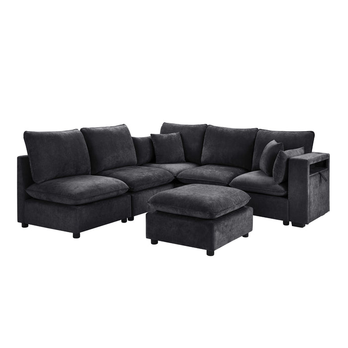 Modern Sectional Sofa U-Shaped With Movable Ottoman Storage Armrests And USB Ports