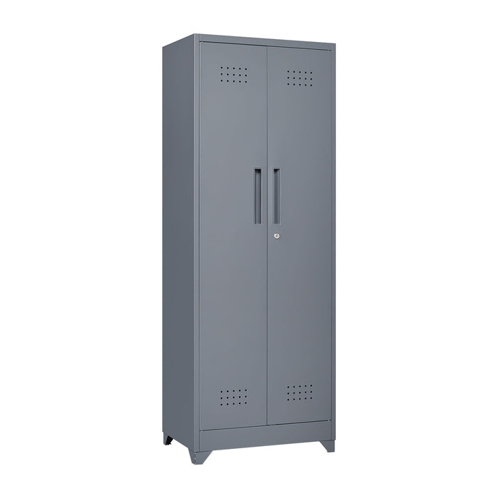 Heavy Duty Storage Cabinet With Locking Doors, Hanging Rod & Shelves, Broom Closet - Gray