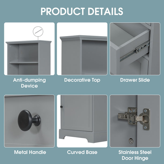 Tall Storage Cabinet With 3 Drawers And Adjustable Shelves For Bathroom