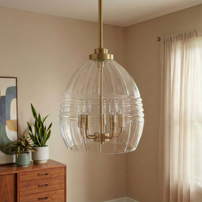 Zen - 5 Pendant Chain Hanging Light - Clear / Gold