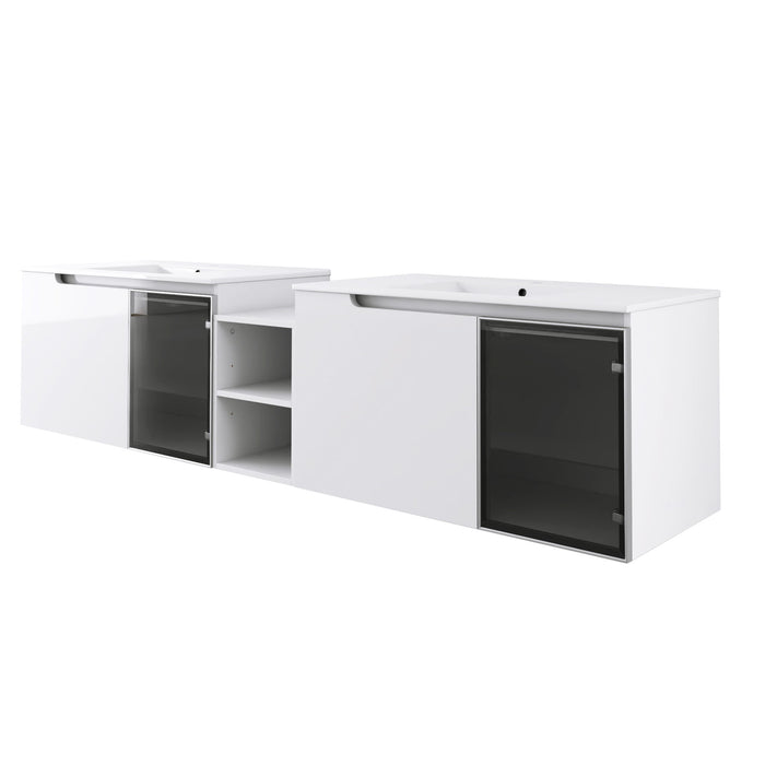 Wall Mounted Bathroom Vanity With Sink, Soft Close Doors, Cabinet & Half Door