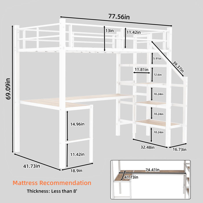 Loft Bed With L-Shaped Desk, Large Storage Space