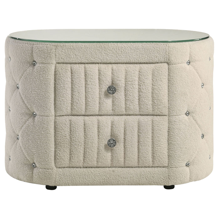 Santiago - Oval 2 Drawer Upholstered Nightstand - Ivory