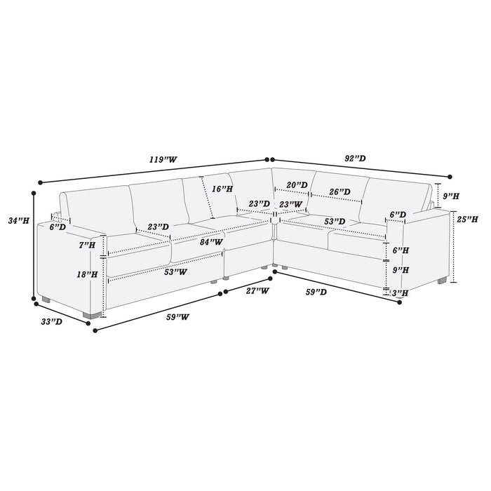 L-Shaped Sectional Set For Living Room