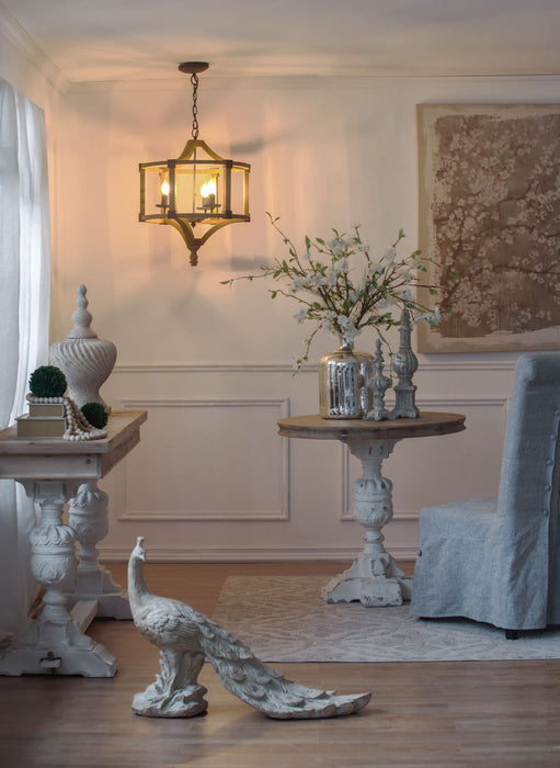 3 Light Wood Drum Chandelier, Hanging Light Fixture With Adjustable Chain For Kitchen, Bulb Not Included - Brown