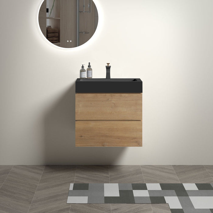 Alice - Natural Oak Bathroom Vanity With Sink, Large Storage Wall Mounted Floating Bathroom Vanity For Modern Bathroom, One-Piece Sink Basin Without Drain