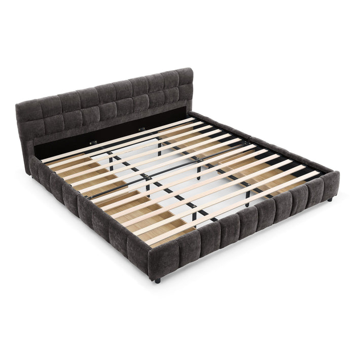 Modern Platform Bed Frame With Thick Fabric