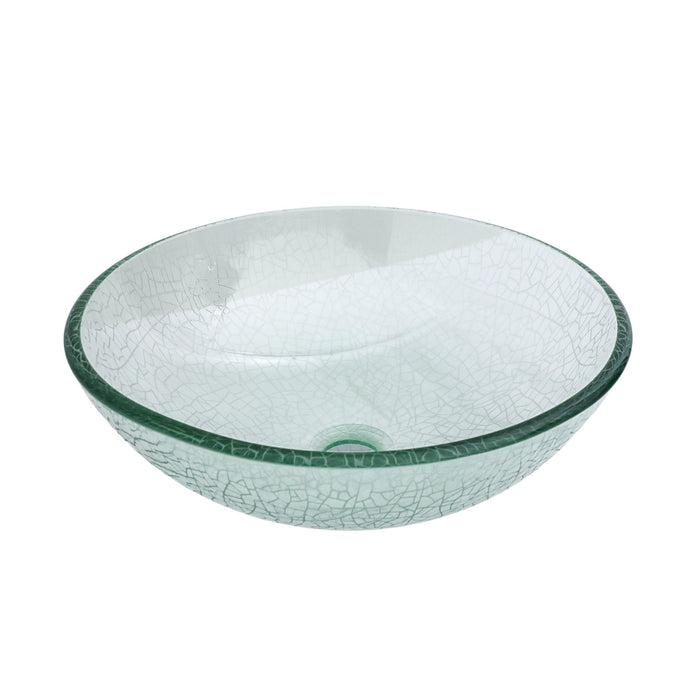 Crackle Vessel Sink, Round Bowl With Pop Up Drain - Clear