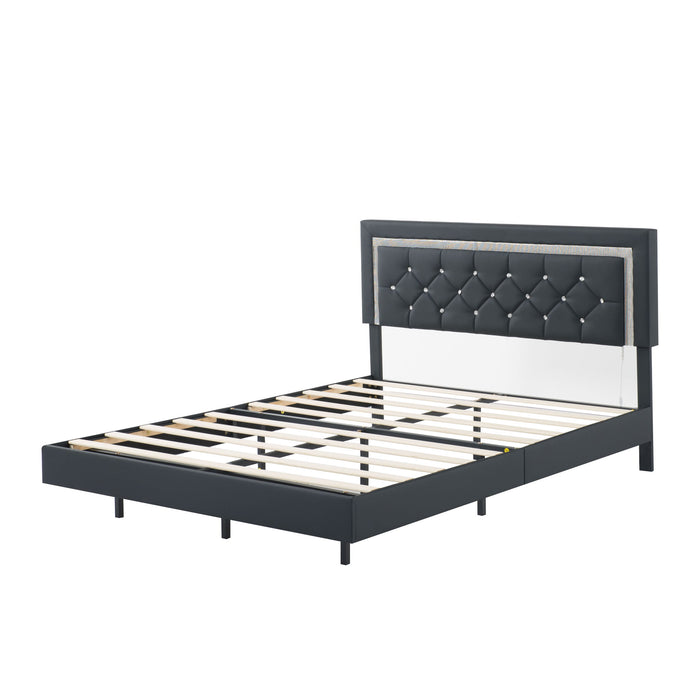 Platform Bed Frame With Adjustable Upholstered Headboard, RGB LED Lights, No Box Spring Needed