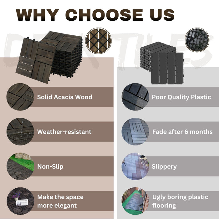 Acacia Wood Interlocking Deck Tiles Checker Pattern For Outdoor Flooring