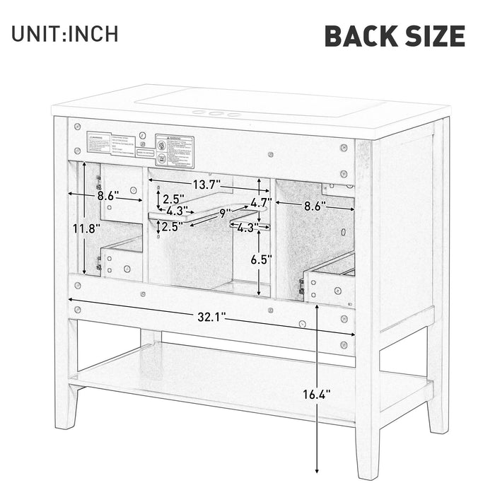 36" Bathroom Vanity Base With 2 Cabinet And 3 Drawers - Black