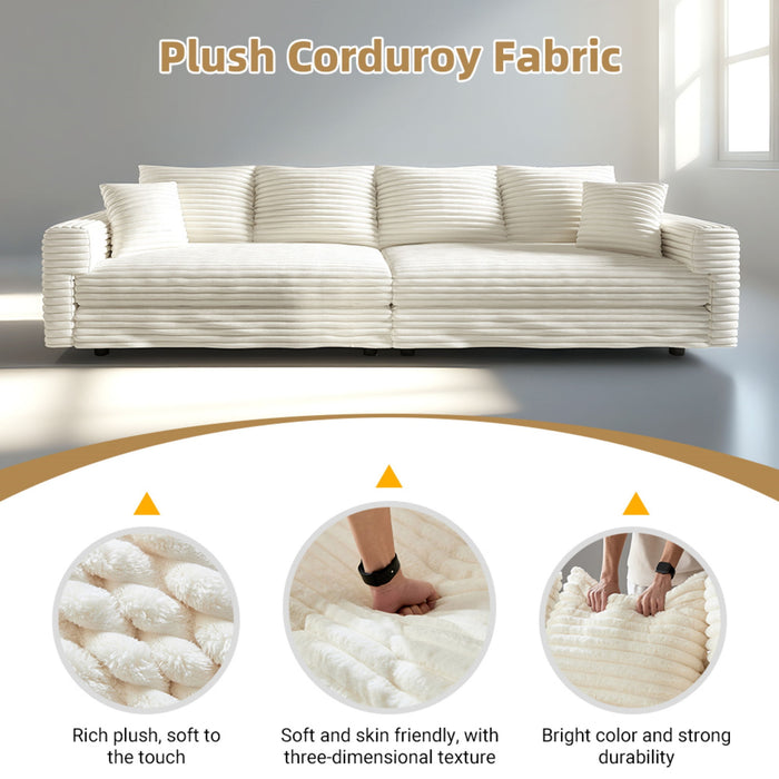 Plush Corduroy 4 Seat Sofa With Soft Pillows And Movable Ottoman