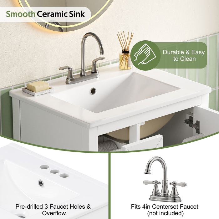 Modern Bathroom Vanity With Sink, Soft Close Drawers & Door, Storage Rack