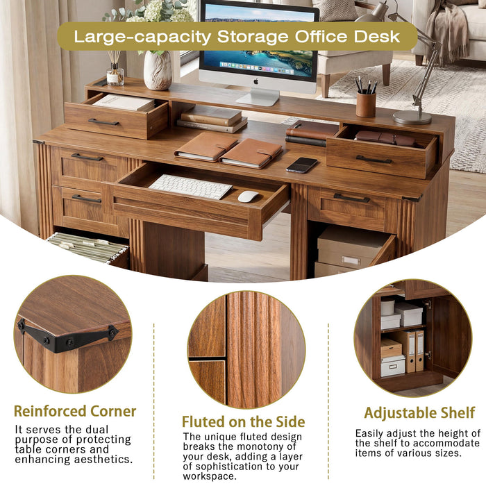 Office Desk With Charging Station & Storage Cabinet