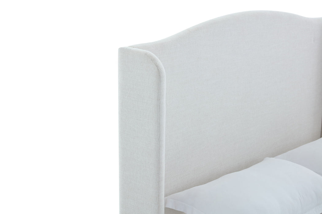 Hannah - Upholstered Wingback Bed Size / Tall Headboard Upholstered King Bed / Premium Textured Look / Minimalist Designs / No Box Spring Needed