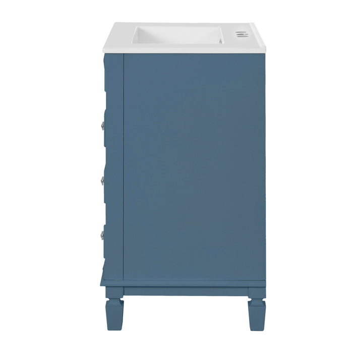 Bathroom Vanity With Ceramic Sink, Compact Cabinet With 2 Drawers And Adjustable Shelf - Blue