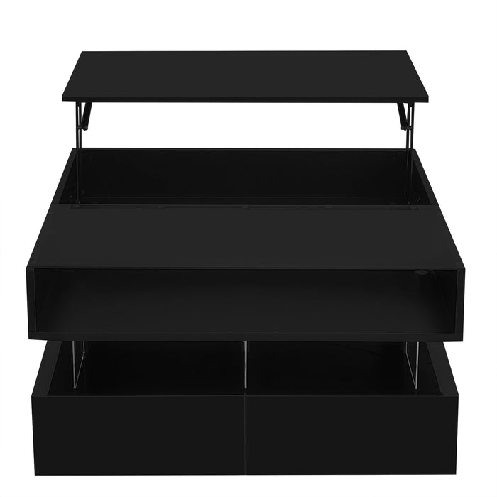 Lift Top Coffee Table With 2 Drawers, Hidden Space And LED Lights For Living Room