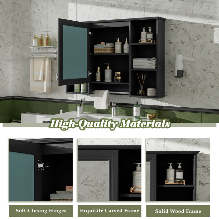 3 In 1 Modern Bathroom Mirror Cabinet With Adjustable Shelf, Soft Close Door, High Definition Mirror & Towel Bar