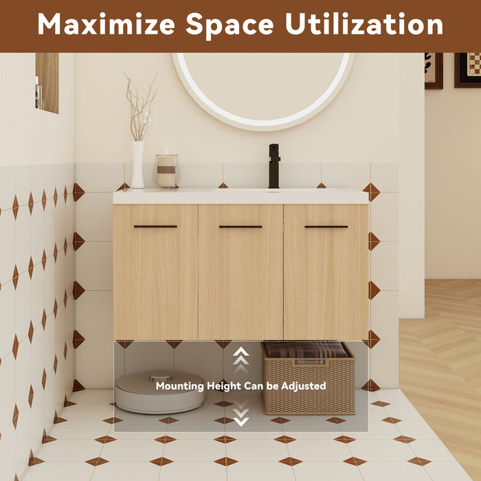Wall Mounted Floating Bathroom Vanity With Sink, 3 Door Modular Cabinet