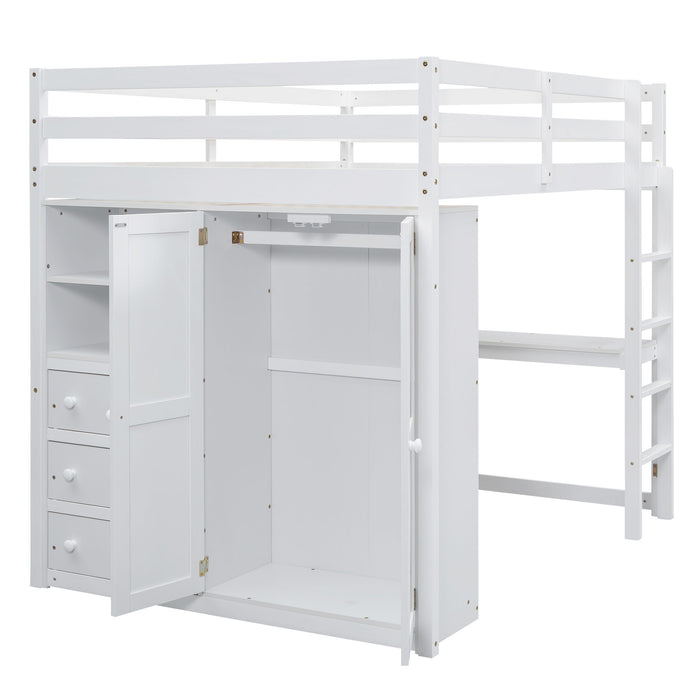 Loft Bed With Built In Wardrobe, Shelves And Drawers