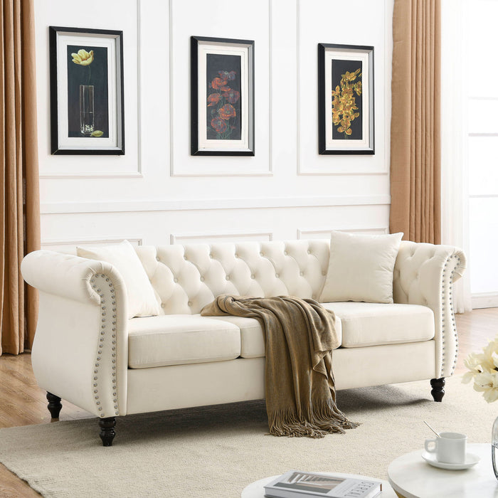 Chesterfield Sofa With Rolled Arms And Nailhead Trim