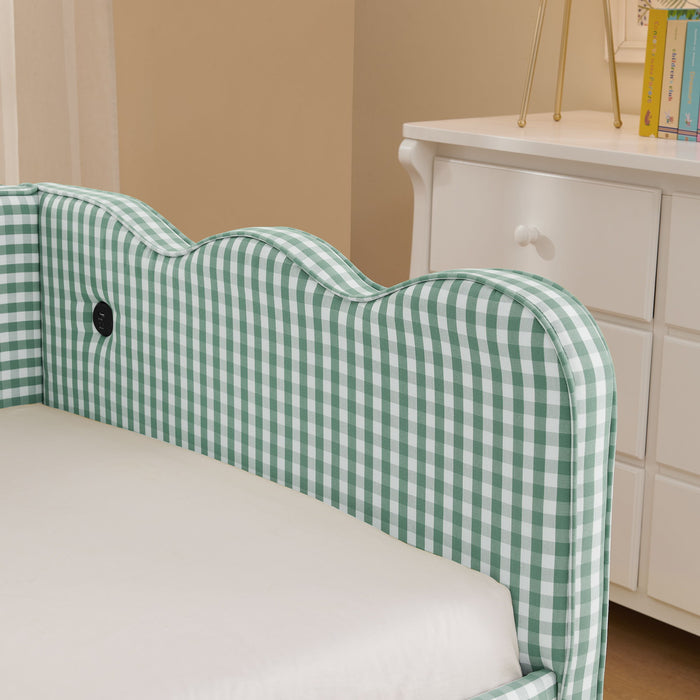 Gingham Daybed With USB Charging Port, Wave Shaped Design