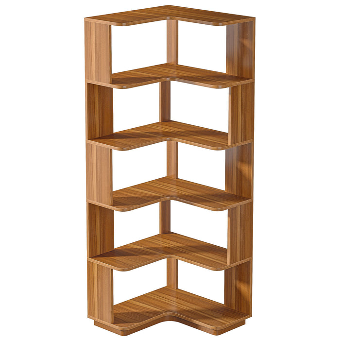 6 Tier Corner Bookshelf, L-Shaped Freestanding Shelf With Anti Drop Panels