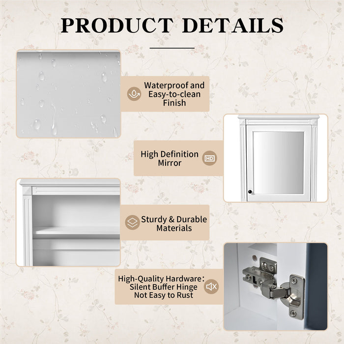 Wall Mounted Bathroom Storage Cabinet With Mirror, Medicine Cabinet With Height Adjustable Shelf