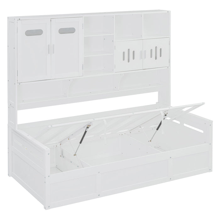 Daybed With All-In-One Cabinet And Shelf