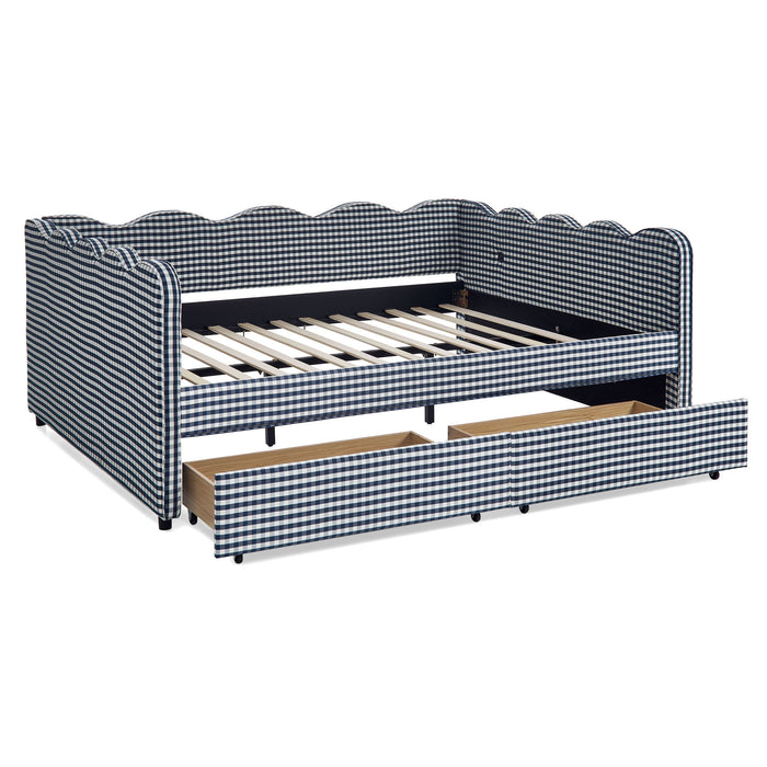 Gingham Daybed With USB Charging Port, Wave-Shaped Design