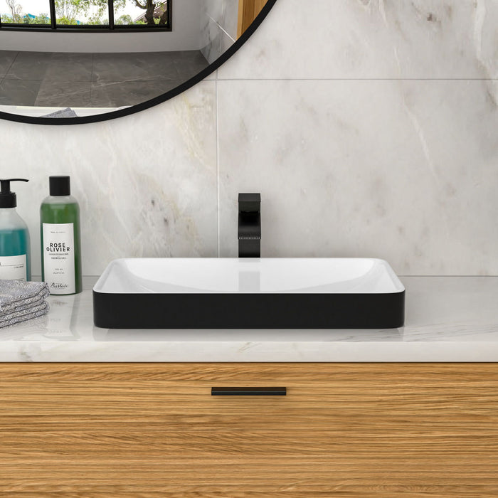 Semi Recessed Bathroom Sink With Vessel Design, Durable Glazed - White / Black
