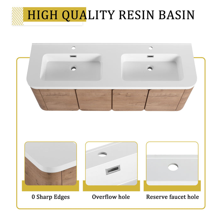 Wall Mounted Bathroom Vanity With Sink, 3 Soft Close Doors