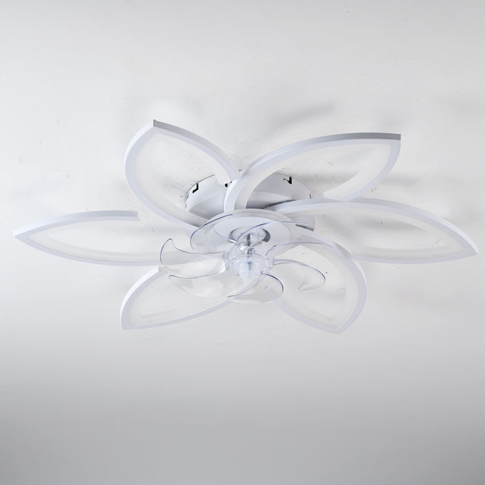 30" Flower 6 Speed Ceiling Fan With Remote Controlled LED Lights, Low Profile Flush Mount Fan