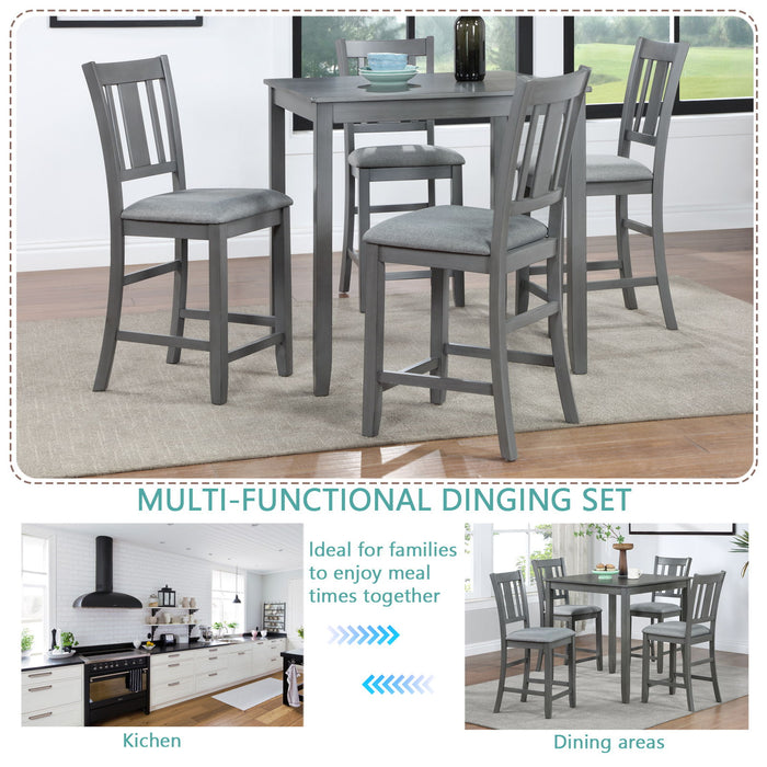 5 Pieces Dining Table Set, Counter Height Kitchen Table Set With Square Table And 4 Upholstered Chairs