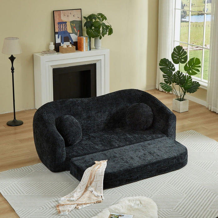 Curved Convertible Sofa, 2 In 1 Frameless Folding Sofa Bed With Pull Out Base And Deep Seat